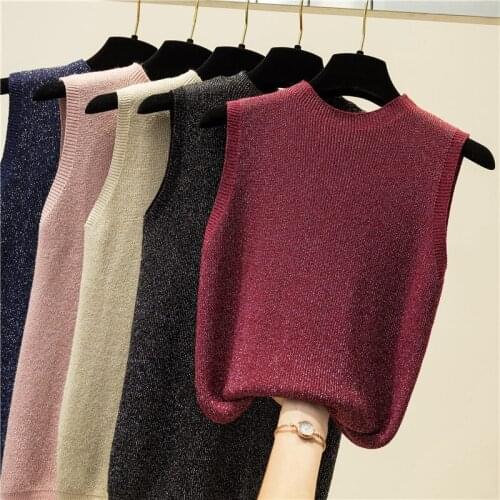 New Bright Silk Knitted Tank Tops Women 2021 High Elasticity Sleeveless Summer Sexy Club Woman Clothes Womens Shirts Haut Femme