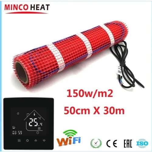 MINCO HEAT 50cmX30m 15m2 Warm Floor Heating Mat 150w/m2 Electric Heater With Thermosat WiFi APP Control