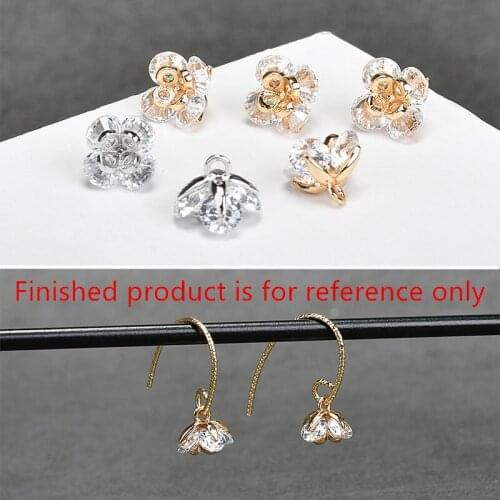 Min order 20pcs/lot 7mm Zircon decoration Copper cartoon flowers shape metal floating locket charms diy jewelry earrings pendant