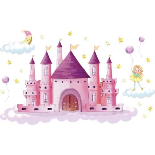 Cartoon Pink Star Moon Castle Pattern Wall Stickers Living Room Decoration