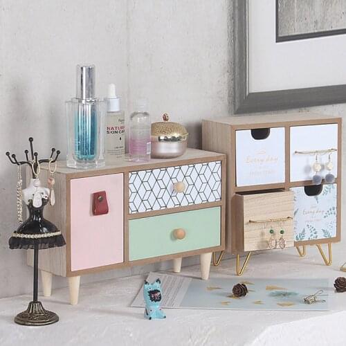 Desktop Jewelry Storage Cabinet Wooden Drawer Cosmetic Storage Box Multifunction Little Home Office Desktop Drawer Organizer