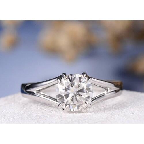 Solid 18K White Gold Moissante Engagement Ring Solitaire Wedding Bridal Ring 1ct 6.5mm Moissanite Ring Anniversary For Women