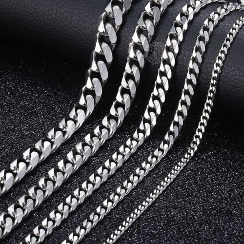 Stainless Steel Necklace for Men Women Curb Cuban Link Chain Chokers Vintage Silver Color Solid Metal Wholesale 18-36inch KNM07A