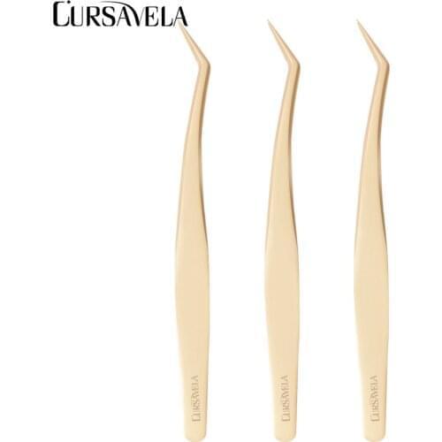CURSAVELA eyelashes extension tweezers, stainless steel makeup tools lashes tweezers, fast shipping 1PC curl tweezers wholesale