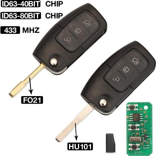 Kutery 3 Buttons Keyless Entry ASK 433MHz Remote Car Key Fob For Ford Focus Mondeo C Max S Max Galaxy Fiesta HU101/FO21 Blade
