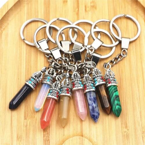 Pink Crystal Keychain 2021 Fashion Bag Accessories Retro Natural Stone Keychain Natural Quartz Stone Pendant Keychain