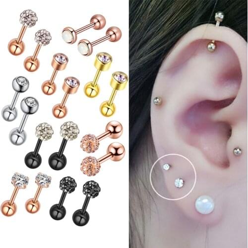 Crystal Tragus Ear Piercing Plug Stainless Steel Daith Earrings Helix Cartilage Labret Lip Bone Stud Conch Body Jewelry 2 pcs