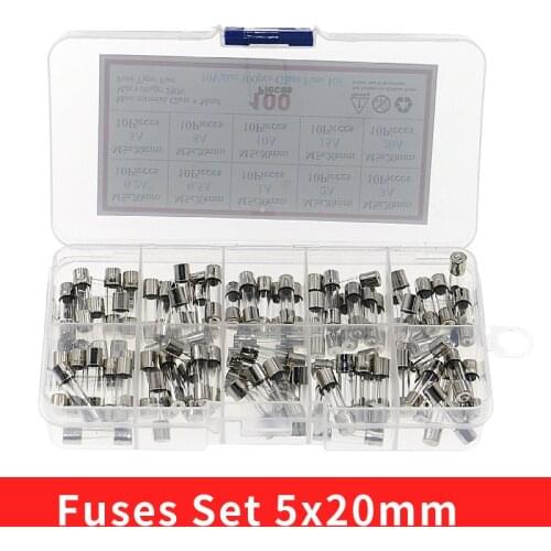 100Pcs/Box 5x20mm Fast-blow Glass Fuse Assorted Kit 0.2A 0.5A 1A 2A 3A 5A 8A 10A 15A 20A Amp Fuses Electrical Fuse Tube Mix Set