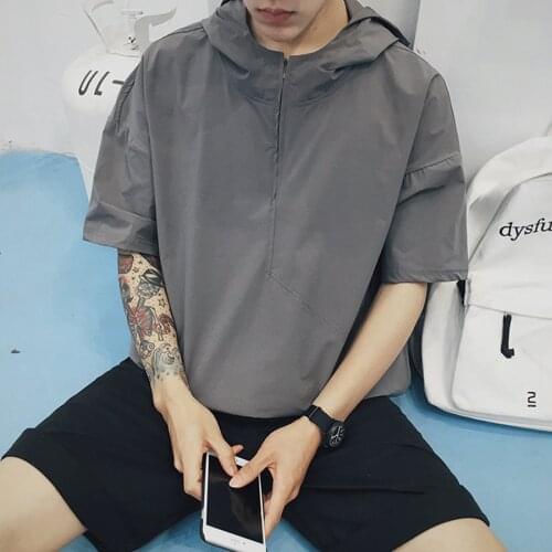 Summer Short Sleeve Hoodie Men Oversized Casual Hoodies Men Hip Hop Streetwear Vintage Zipper Harajuku Sweatshirt Man