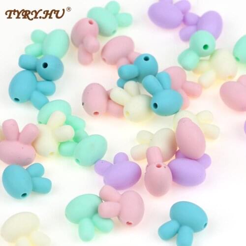 TYRY.HU 10 pieces Rabbit Beads Silicone Animal Beads Baby Teether Silicone Teether Teething Beads For Necklace BPA Free