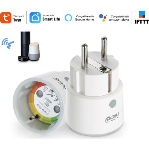 2Pcs/Lot NEO Smart Plug WiFi Socket 3680W 16A Power Energy Monitoring Timer Switch EU Outlet Voice For Alexa Google Home