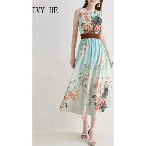 IVY HE European And American New High-End Positioning Printing Dresses With Slim Waist And Long Dress Summer Womens Dress 2021