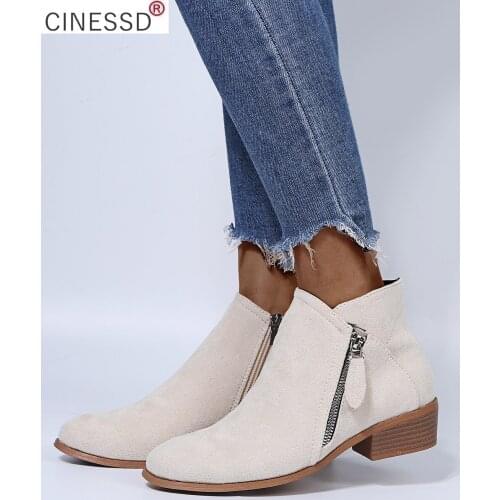 Women Boots Autumn PU Leather Chunky Heels Ankle Boots Fashion Pointed Toe Short Boot Zipper Casual Winter Boots Plus Size 2021
