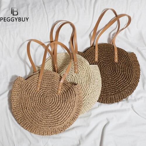 Women Shoulder Bags Soft Straw Fashion Soft Round Shape Bag Tote Ladies Solid Chic Designed Handbags for Shopping