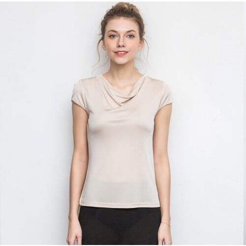 Womens 30% Real Silk 70% Viscose Drape Neck Cap Sleeve Top T-Shirt Solid Colors M L XL 2XL 3015