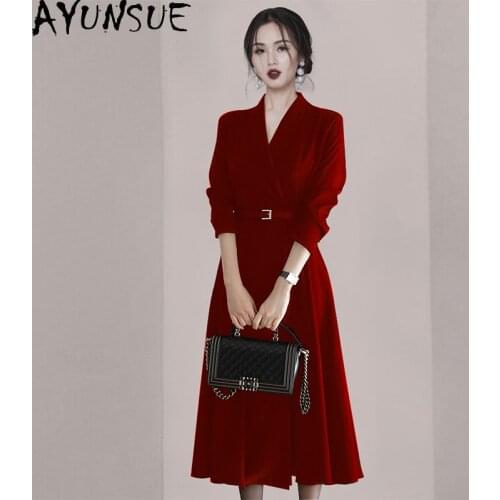 AYUNSUE Fashion High Quality Vintage Dress Spring Autumn Long elegant Dresses for Women 2021 High Waist Dress Vestidos Mujer