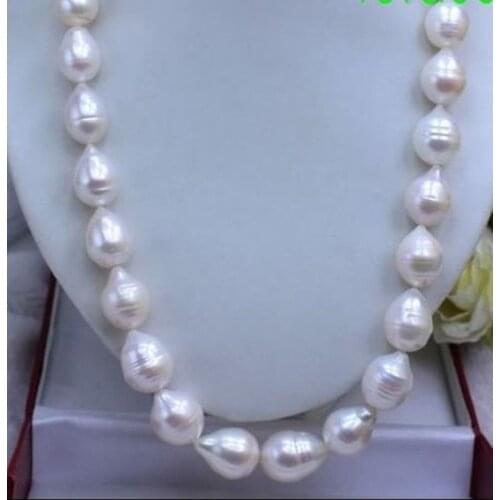 Women Genuine big 13-15mm akoya white BAROQUE Pearl Necklace 35" coco wholesale Silver hook necklaces Free Shipping