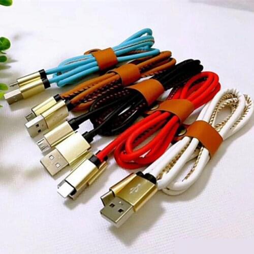 1M Leather Cables Micro USB Rope Cables 1M 2A Micro Lighting Typec USB Charge Data Sync USB Cable For iphone Samsung Xiaomi