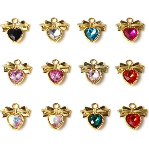 Sweet Multicolor Glass Valentines Day Charms Heart Gold Color Metal For Women DIY Making Earrings Jewelry 19mm x 17mm,2PCs
