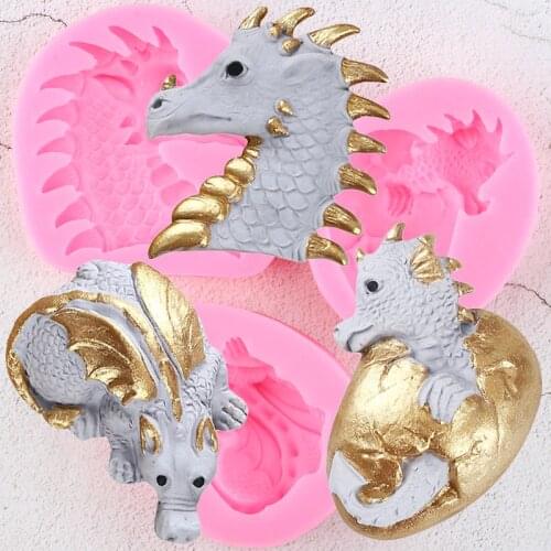 3Pcs Dinosaur Egg Easter Silicone Mold Cupcake Topper Fondant Cake Decorating Tools Dragon Candy Clay Chocolate Gumpaste Moulds