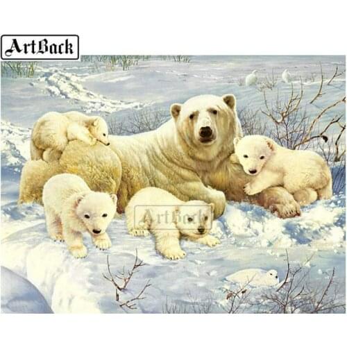 New 5d diy diamond painting bear family full square / round drill diamond embroidery animal 3D artwork diamond mosaic artwork