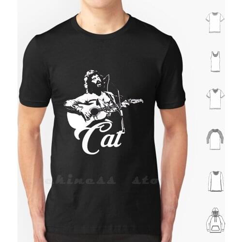 Cat Stevens-White Stencil T Shirt Print Big Size 6xl Cotton New Cool Tee Cat Stevens Yusuf Islam Meow Cats Catherine Folk