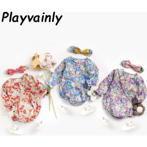 Pastoral Style Baby Floral Bodysuit 2020 Autumn New Baby Girl Long Sleeve Bodysuit Romper+headband Newborn Clothes 0-3Y E2049