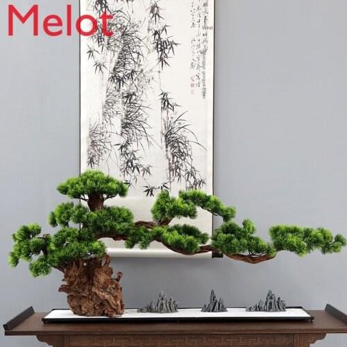 Large Sand Plate Artificial Greeting Pine Root Carving New Chinese Bonsai Villa Entrance Decoration Arborvitae Landscape