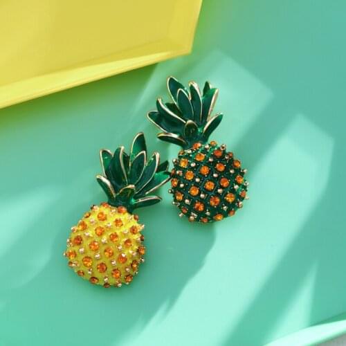 For Women Girl Cute Rhinestone Pineapple Fruit Painting Enamel Brooch Pin Party Wedding Dress Elegant Brooch Badge Statement INS