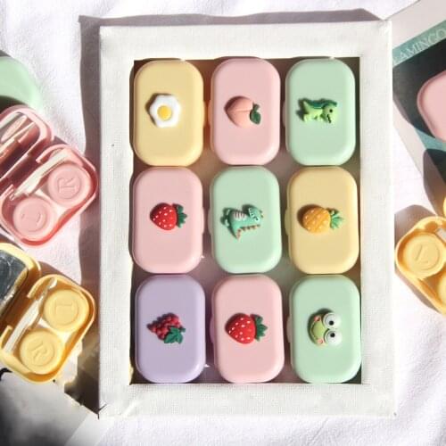 1Pcs Contact Lens Case Cartoon Candy Color Colored Eye Contact Lenses For Eyes Contacts Lenses Box Suction Cup Tweezer Mirror