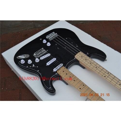 Black Double Necks Electric Guitar,4 Strings Bass Upper&6 Strings Guitar Lower Phoenix Wood Body&Maple Fingerboard BJ-435