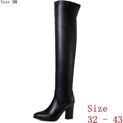 Spring Autumn Women Over the Knee Boots High Heel Woman Stretch Thigh High Boots Small Plus Size 32 - 43