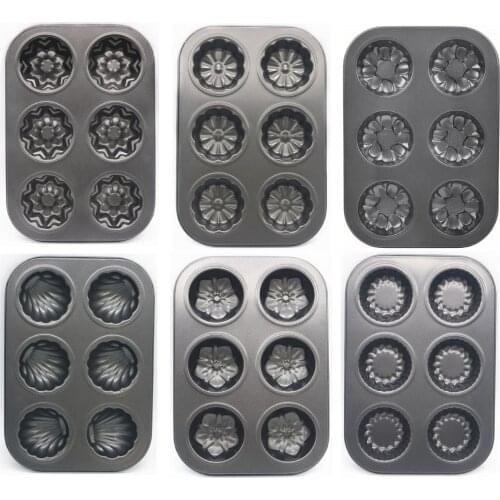 6 Cup Carbon Steel Baking Mold Sea Shell Shape Chocolate Cake Mold Cookies Madeleine Baking Pan Bakeware Cake Decorating Tools