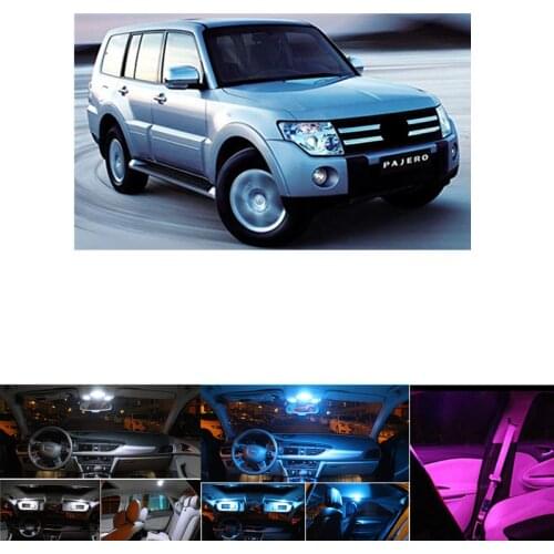 9PC Error Free White Interior LED Light Package Kit For Mitsubishi pajero 2007-2014 accessories reading door lights white blue