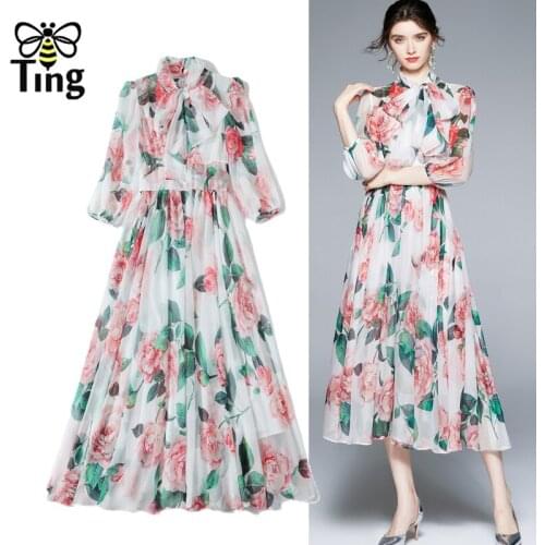 Tingfly Summer Bowknot Collr Vintage Elegant Aesthetic Clothes Dress Summer Light Floral Festival Party Dresses Vestidos Traf