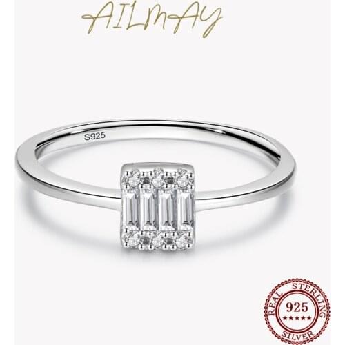 Ailmay New Arrival Genuine 925 Sterling Silver Trendy Square Rings For Women Dazzling Clear CZ Fine Elegant Wedding Jewelry
