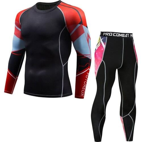 Mens Sports Suit New Quick-drying Breathable and Moisture-absorbent Running Fitness Suit Long-sleeved Tights Wear Track Suit