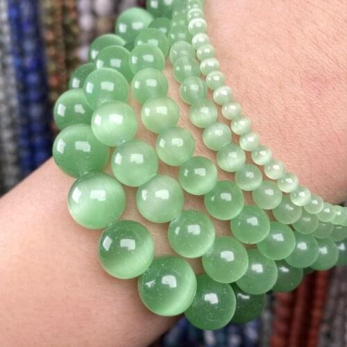 Natural Stone Green Cat Eye Round Beads Loose Spacer Beads For Jewelry Making Diy Handmade Bracelet Charm Accessories 4-12mm