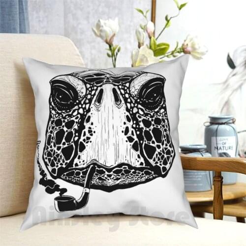 Take Your Time Pillow Case Printed Home Soft Throw Pillow Turtle Once Upon A Time Animal Pipe Smoking Black Ink Sketch