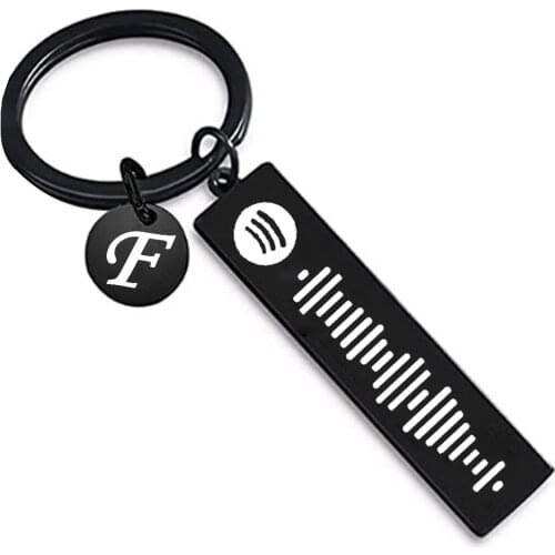 Personalized Music Spotify Scan Code Keychain For Women Men Girls Boys Stainless Steel Keyrings Custom Engraved 26 Letter A-Z