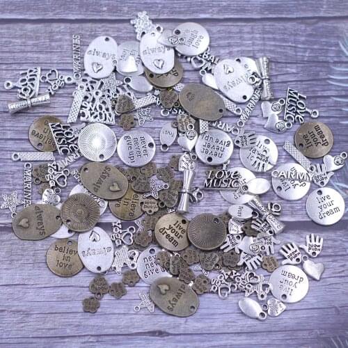 Pendants Alphabet Letter Heart Palm Flower Star Round For Charm Bracelets Handmade Jewelry DIY Making Finding