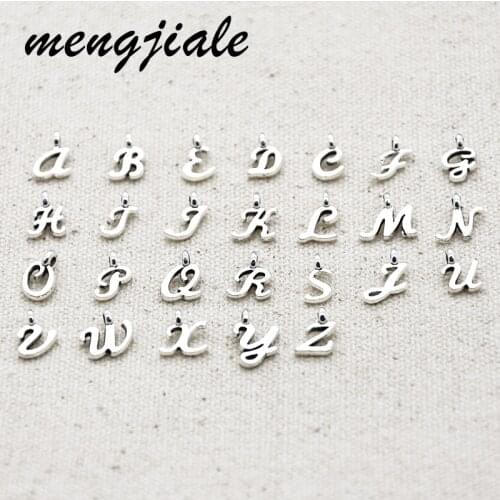 52pcs(2set) Tibetan Silver Tone Europe A-Z Letter Charms Alphabet Pendants for DIY Necklace Jewelry Accessories Making 10*7mm