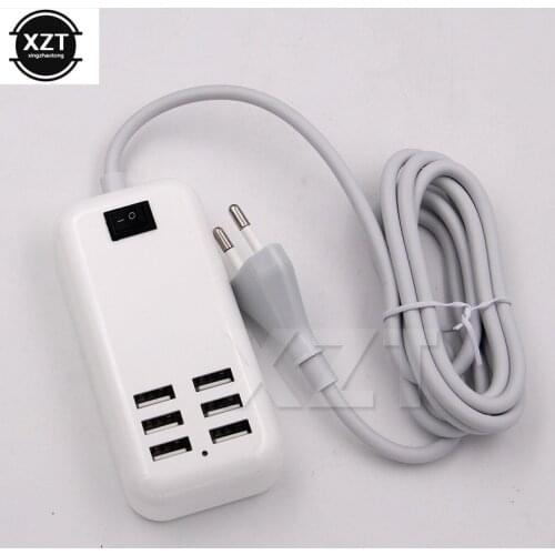 6 Port Portable USB Hub Desktop Wall Charger AC Power Adapter EU Plug Slots Charging Extension Socket Outlet With Switch