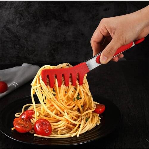 1PCS Red Silicone Noodle Tongs Pasta Spaghetti Tongs Food Clips Metal Handle Cooking Utensils Kitchen Accessories