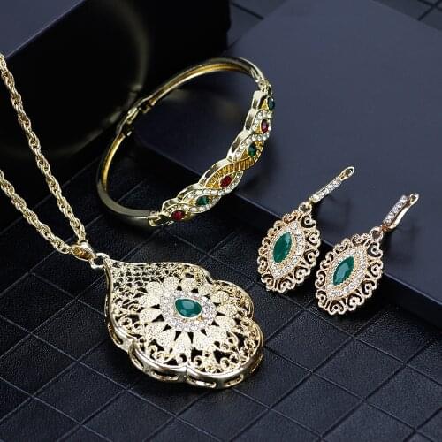 Neovisson Gold Color Algrian Wedding Jewelry Sets for Women African Necklace Earring Cuff Bracelet