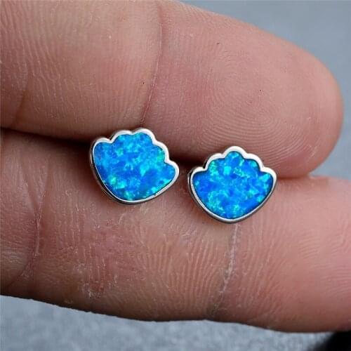 Vintage Female Scallop Small Earrings Rose Gold Silver Color Stud Earrings Charm Blue White Opal Wedding Earrings For Women
