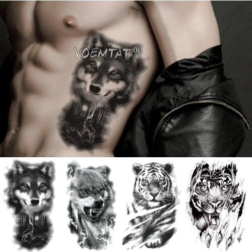 Moon Forest Wolf Temporary Tattoo Sticker Lion Tiger Waterproof Tatto Warrior Animal Body Art Arm Fake Tatoo Men Women