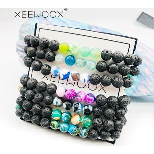 XEEWOOX New 7 Chakra Bracelets Natural Stone Black Lava Beads Bracelet Women Men Balance Yoga Jewelry Buddha Prayer