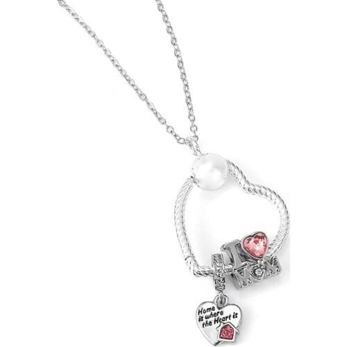 BAOPON Silver Color Heart-shaped Necklaces Female Heart Chain I LOVE MOM Pendant Simple Necklaces For Women Mother Jewelry Gift