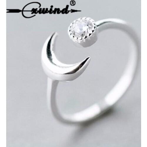 Cxwind Fashion Crescent Moon Rings for Women Wedding Knuckle Finger Half Moon Crystal Ball Ring Toe Jewelry Bague Femme